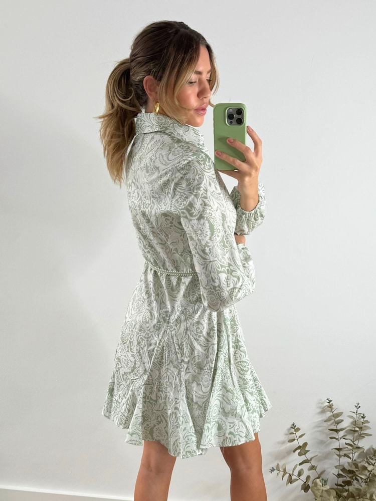 Style Cheat Green Myla Mini Rope Tie Shirt Dress - Image 2 of 4