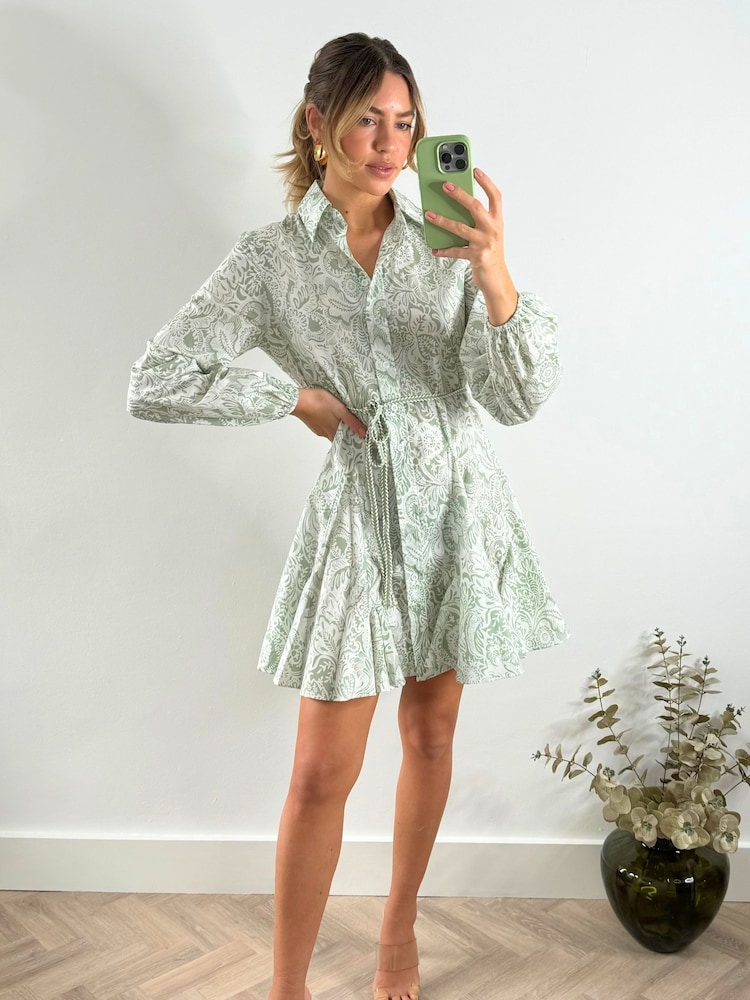 Style Cheat Green Myla Mini Rope Tie Shirt Dress - Image 4 of 4