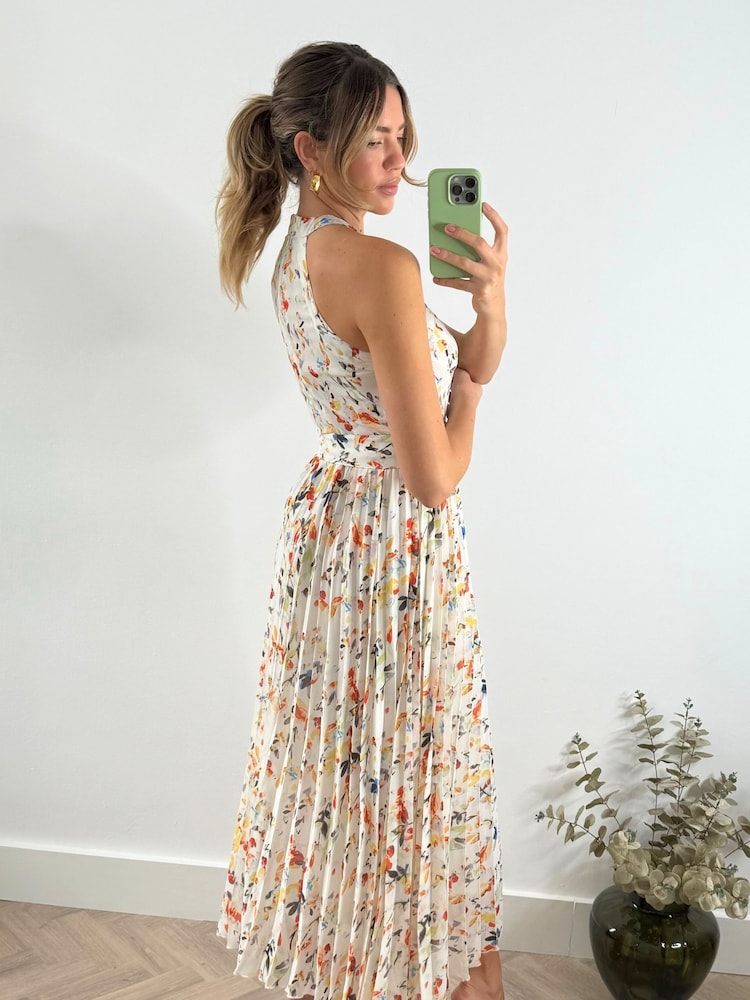 Style Cheat White Paige Belted Pleated Midi Dress - Image 2 of 4