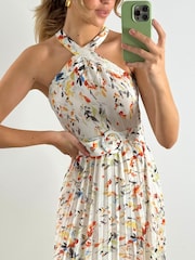 Style Cheat White Paige Belted Pleated Midi Dress - Image 4 of 4