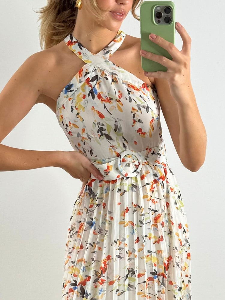 Style Cheat White Paige Belted Pleated Midi Dress - Image 4 of 4