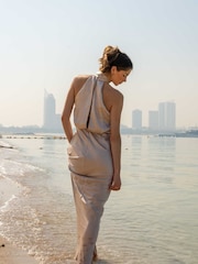 Style Cheat Cream Twist Neck Satin Maxi Dress - Image 3 of 5