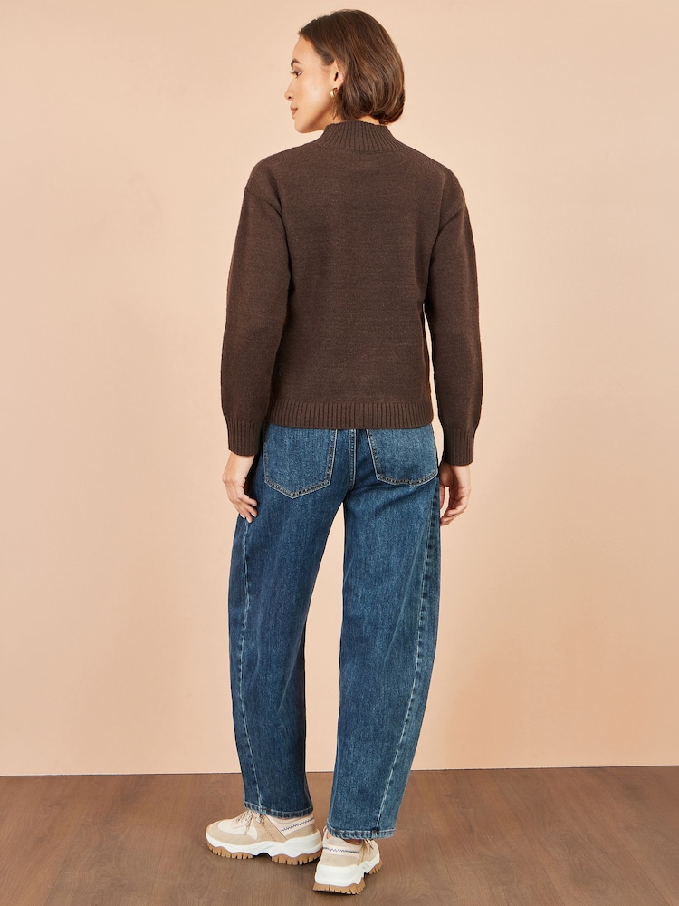 Yumi Brown Knitted High Neck Jumper With Appliqué Flowers - Image 4 of 4 Yumi Brown Knitted High Neck Jumper With Appliqué Flowers - Image 4 of 4