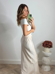 Style Cheat Natural Sylvia Drawstring Satin Slip Midaxi Skirt - Image 2 of 4