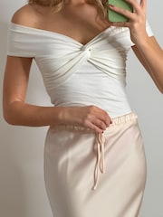 Style Cheat Natural Sylvia Drawstring Satin Slip Midaxi Skirt - Image 3 of 4