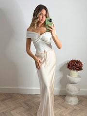 Style Cheat Natural Sylvia Drawstring Satin Slip Midaxi Skirt - Image 4 of 4