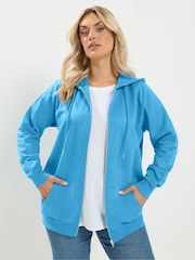 Yours Curve Blue Zip Through Raglan Hoodie - Image 1 of 7