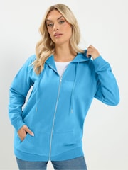 Yours Curve Blue Zip Through Raglan Hoodie - Image 2 of 7