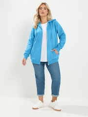 Yours Curve Blue Zip Through Raglan Hoodie - Image 3 of 7