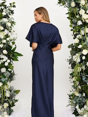 Style Cheat Blue Angel Sleeve Maxi Satin Dress - Image 2 of 5