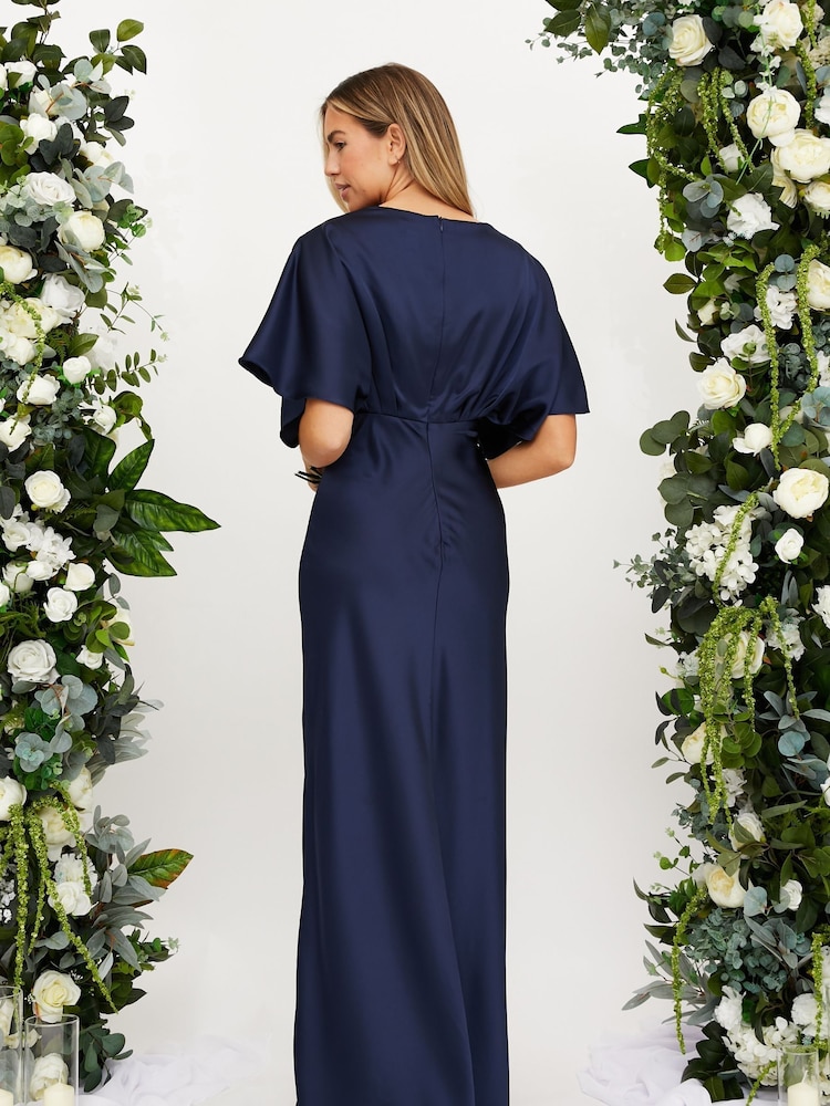 Style Cheat Blue Angel Sleeve Maxi Satin Dress - Image 2 of 5