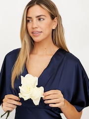 Style Cheat Blue Angel Sleeve Maxi Satin Dress - Image 4 of 5