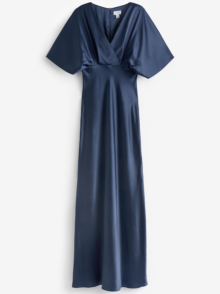 Style Cheat Blue Angel Sleeve Maxi Satin Dress - Image 5 of 5
