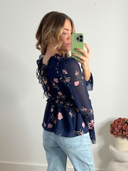 Style Cheat Blue Edith Frill Tie Back Blouse - Image 4 of 4