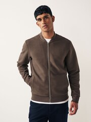 Mocha Brown Texture Bomber Jacket - Image 1 of 9