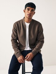 Mocha Brown Texture Bomber Jacket - Image 4 of 9