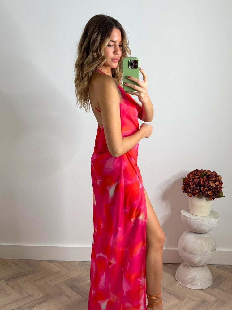 Style Cheat Red Sanchia Cowl Neck Midi Beach Dress - Image 2 of 4