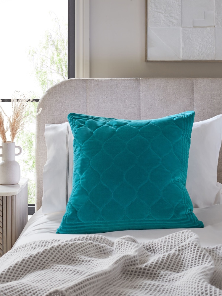 Teal Blue 50 x 50cm Velvet Ogee Cushion - Image 1 of 4