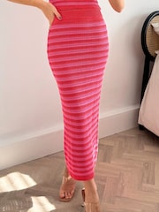 Style Cheat Red Penny Crochet Knit Beach Stripe Midi Skirt - Image 4 of 4