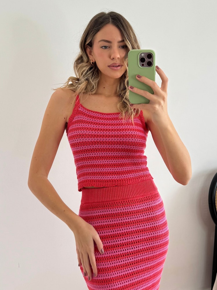 Style Cheat Red Penny Crochet Knit Beach Stripe Cami Top - Image 1 of 4