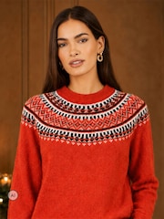 Yumi Red Relaxed Fairisle Jumper - Image 1 of 4