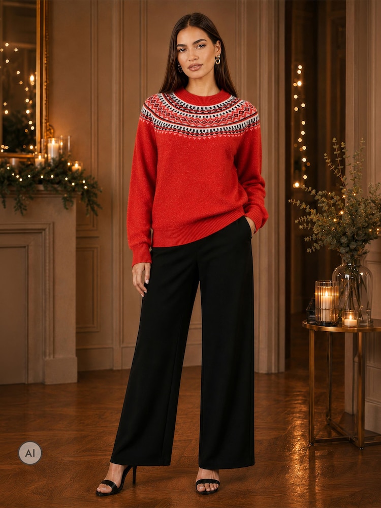 Yumi Red Relaxed Fairisle Jumper - Image 2 of 4