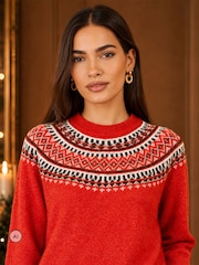 Yumi Red Relaxed Fairisle Jumper - Image 3 of 4