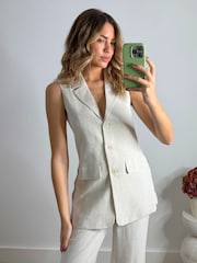Style Cheat Cream Claire Linen Waistcoat Top - Image 1 of 4