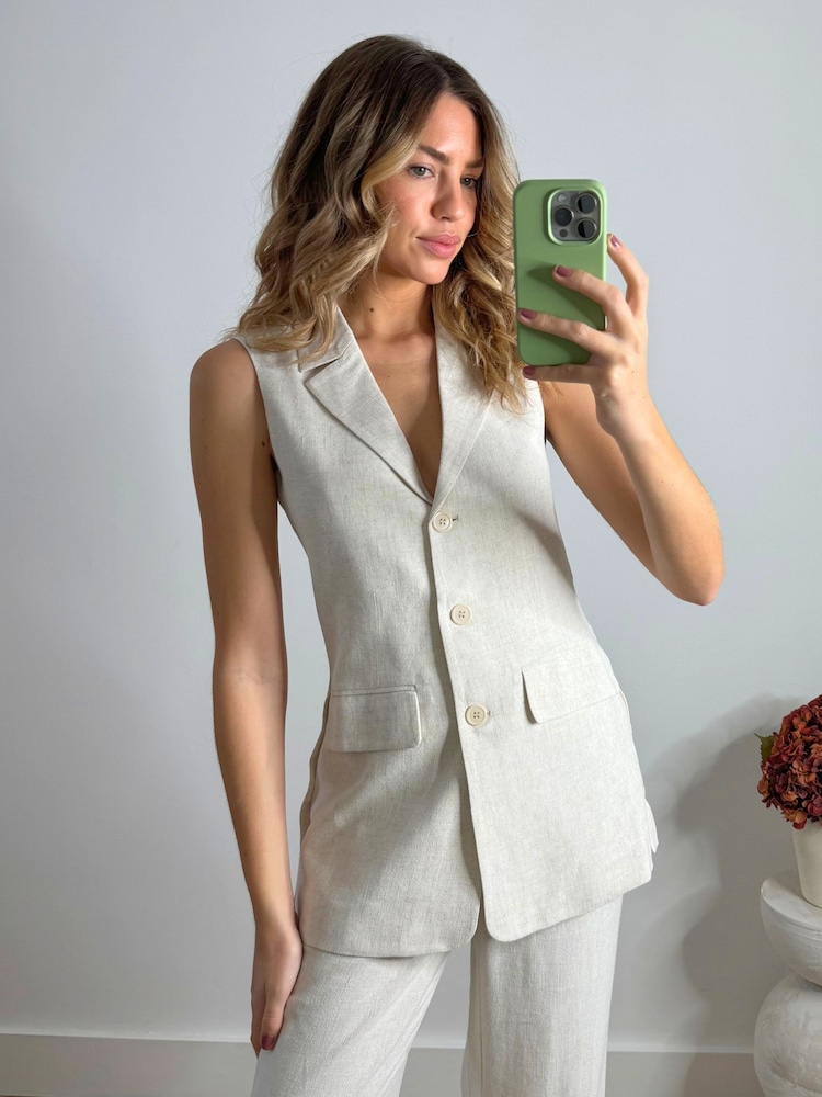 Style Cheat Cream Claire Linen Waistcoat Top - Image 1 of 4