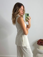 Style Cheat Cream Claire Linen Waistcoat Top - Image 2 of 4