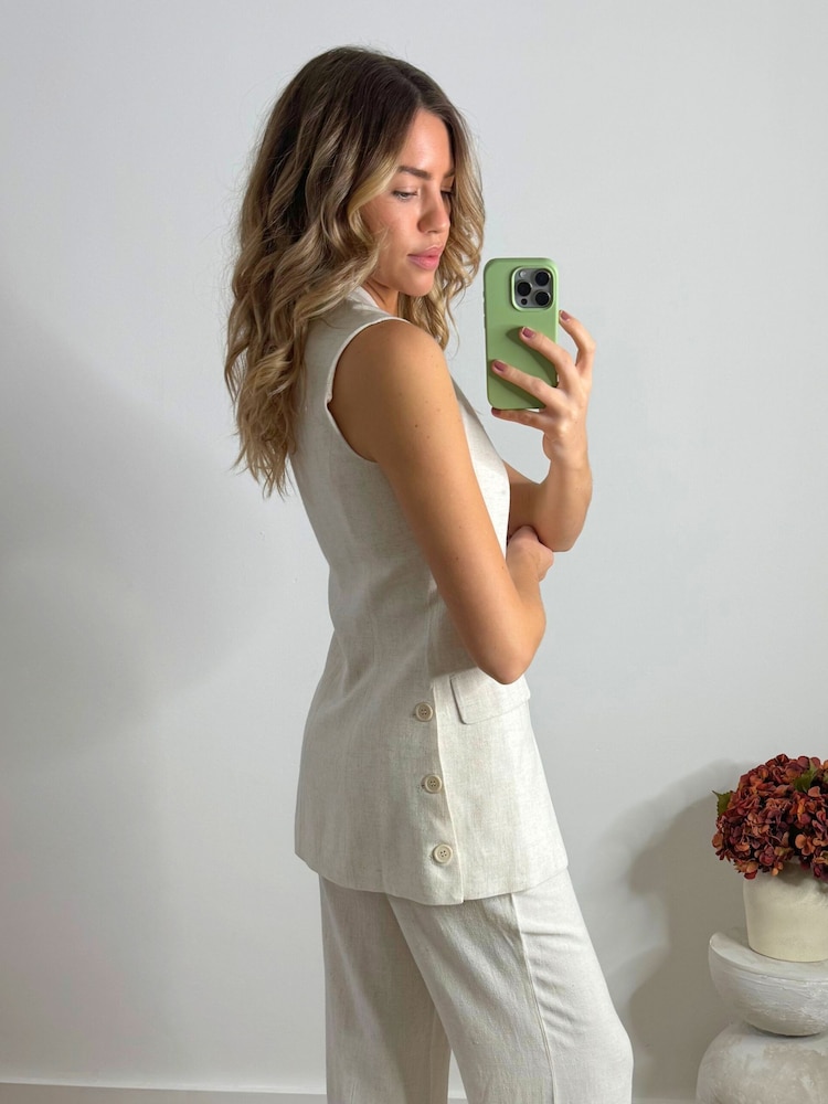 Style Cheat Cream Claire Linen Waistcoat Top - Image 2 of 4 Style Cheat Cream Claire Linen Waistcoat Top - Image 2 of 4