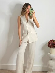 Style Cheat Cream Claire Linen Straight leg Trousers - Image 1 of 4