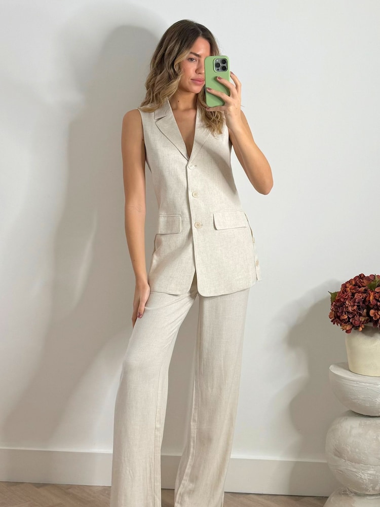 Style Cheat Cream Claire Linen Straight leg Trousers - Image 1 of 4