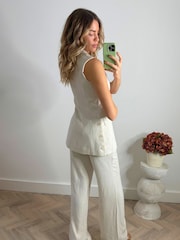 Style Cheat Cream Claire Linen Straight leg Trousers - Image 3 of 4