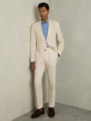 Reiss Stone Kin Slim Fit Single Breasted Linen Blazer - Image 3 of 6