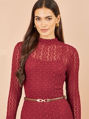 Yumi Red High Neck Lace Midi Dress - Image 4 of 5