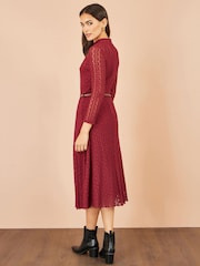 Yumi Red High Neck Lace Midi Dress - Image 5 of 5