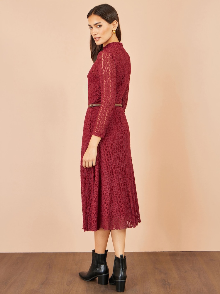 Yumi Red High Neck Lace Midi Dress - Image 5 of 5