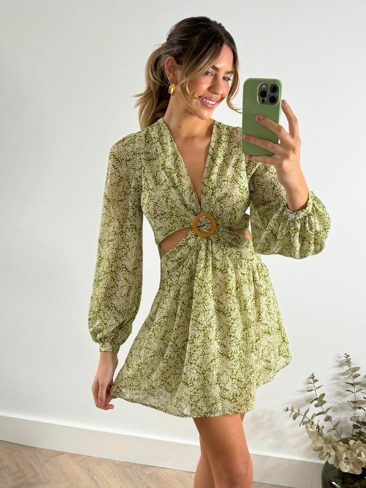 Style Cheat Green Tasha Mini O Ring Floral Summer Mini Dress - Image 1 of 4 Style Cheat Green Tasha Mini O Ring Floral Summer Mini Dress - Image 1 of 4