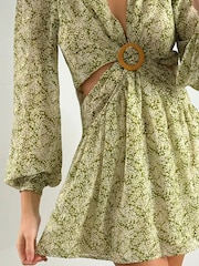 Style Cheat Green Tasha Mini O Ring Floral Summer Mini Dress - Image 4 of 4