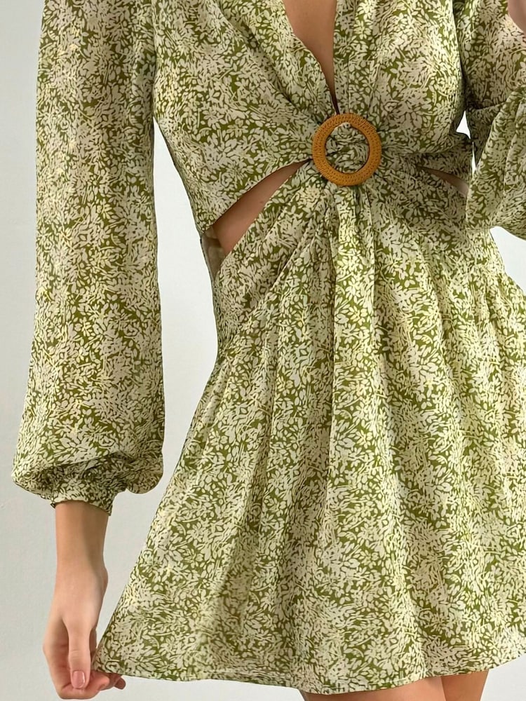 Style Cheat Green Tasha Mini O Ring Floral Summer Mini Dress - Image 4 of 4 Style Cheat Green Tasha Mini O Ring Floral Summer Mini Dress - Image 4 of 4