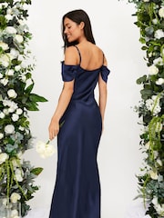 Style Cheat Navy Cowl Neck Maxi Satin Bridesmaid Dress - Image 2 of 4