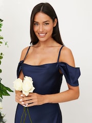 Style Cheat Navy Cowl Neck Maxi Satin Bridesmaid Dress - Image 4 of 4