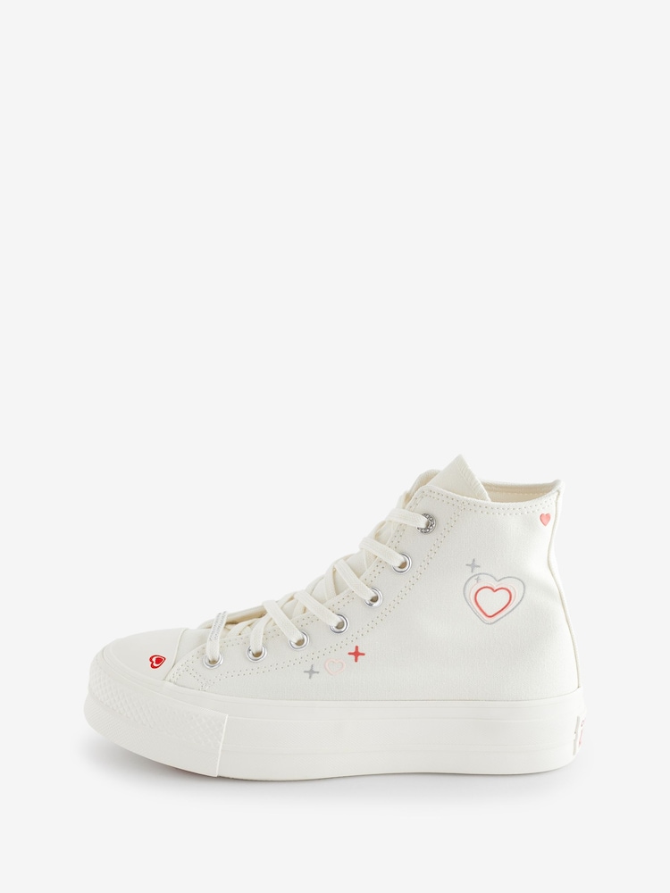 Converse Neutral Heart Embroidered Platform Lift Trainers - Image 2 of 24