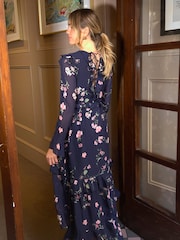 Style Cheat Blue Birdie Frill Tie Back Dress - Image 2 of 5