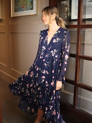 Style Cheat Blue Birdie Frill Tie Back Dress - Image 3 of 5