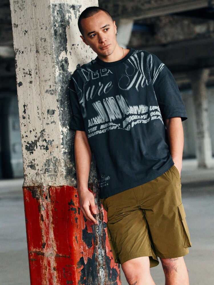 Slate Grey Relaxed fit EDIT Heavyweight Marble Graphic T-Shirt - Image 1 of 8