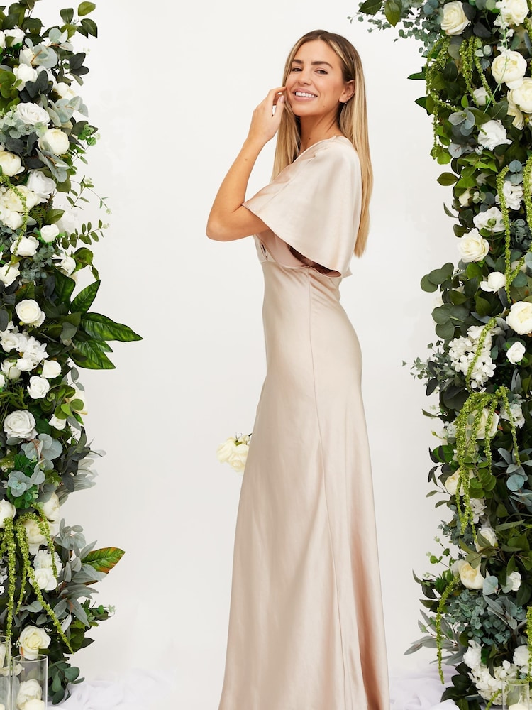 Style Cheat Cream Angel Sleeve Maxi Satin Dress - Image 2 of 3
