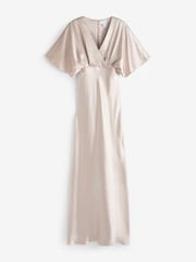 Style Cheat Cream Angel Sleeve Maxi Satin Dress - Image 3 of 3