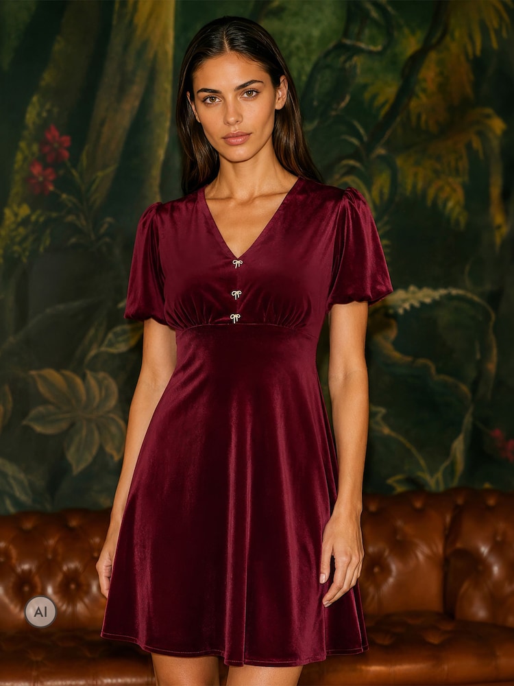 Yumi Velvet Skater Haljina sa Dimante Mašnom - Slika 1 od 4 Yumi Velvet Skater Haljina sa Dimante Mašnom - Slika 1 od 4
